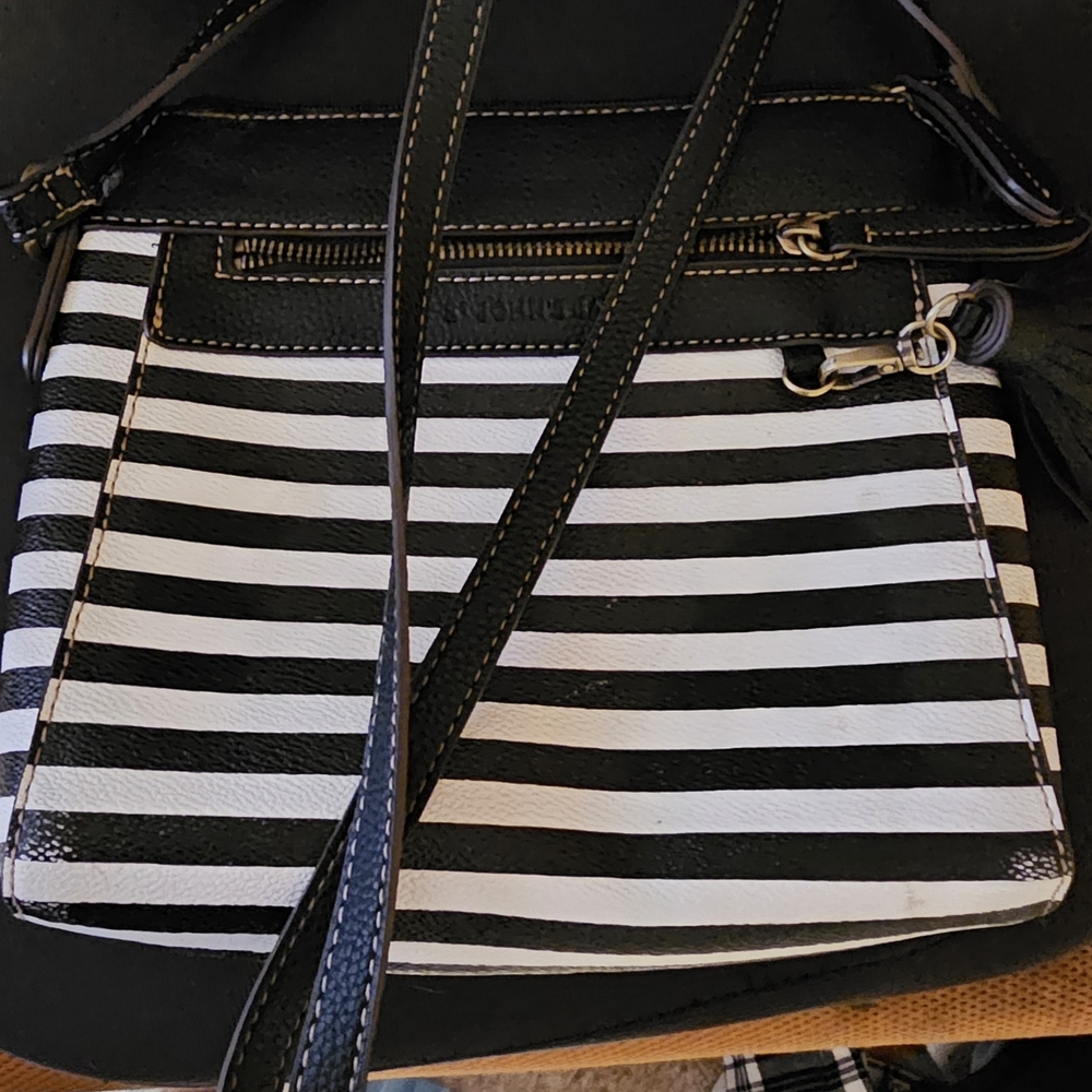 Liz Claiborne Black and White Striped Crossbody Bag